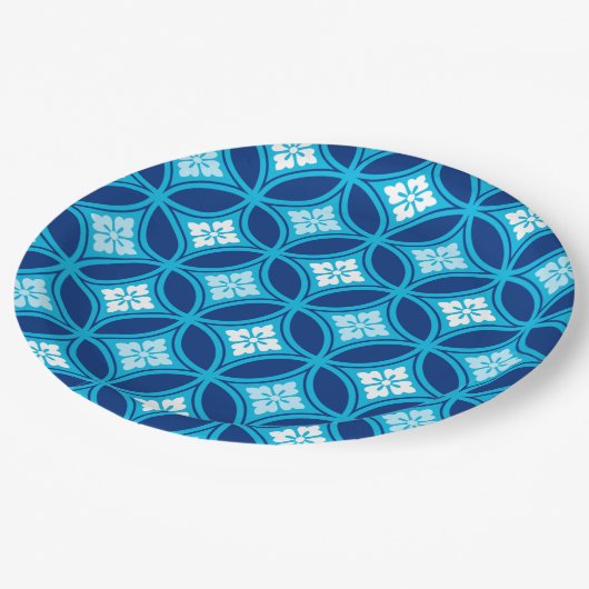 Shippo mit Blume Motif, Deep Indigo Blue Pappteller (Schrägansicht)