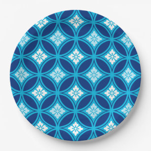 Shippo mit Blume Motif, Deep Indigo Blue Pappteller