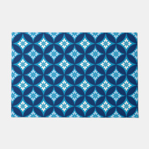 Shippo mit Blume Motif, Indigo Blau und Weiß Fußmatte