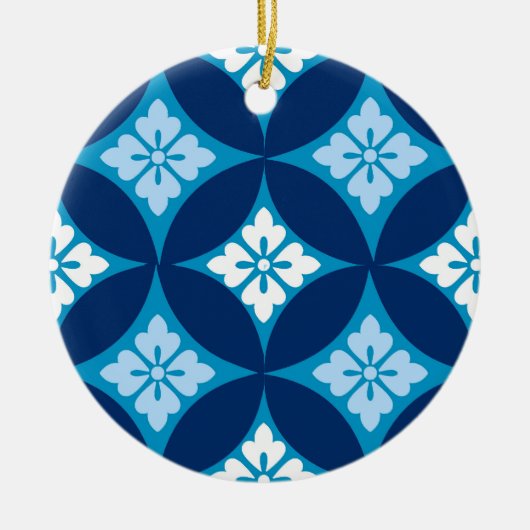 Shippo mit Blume Motif, Indigo Blau und Weiß Keramik Ornament (Vorne)