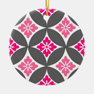 Shippo mit Blume Motif, Rosa und Silber Grau Keramik Ornament