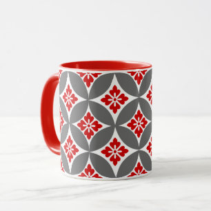 Shippo mit Blume Motif, Rot, Weiß und Grau Tasse