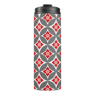 Shippo mit Blume Motif, Rot, Weiß und Grau Thermosbecher