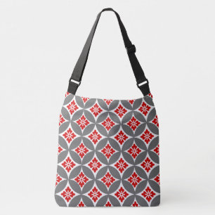Shippo mit Blume Motif, Rot, Weiß und Grau Tragetaschen Mit Langen Trägern