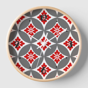 Shippo mit Blume Motif, Rot, Weiß und Grau Wanduhr