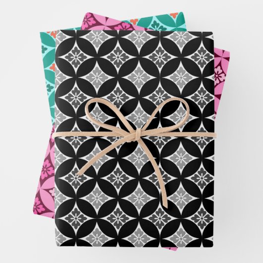 Shippo mit Blume Motif, Schwarz, Wein, Türkis Geschenkpapier Set (Beispiel)