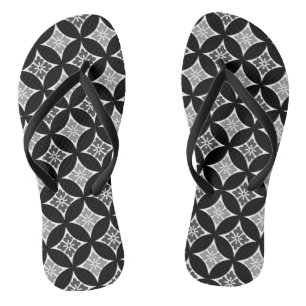 Shippo mit Blume Motif, Schwarz, Weiß und Grau Badesandalen