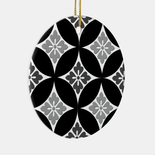 Shippo mit Blume Motif, Schwarz, Weiß und Grau Keramik Ornament (Rechts)