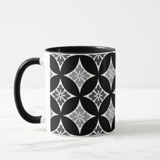 Shippo mit Blume Motif, Schwarz, Weiß und Grau Tasse (Links)