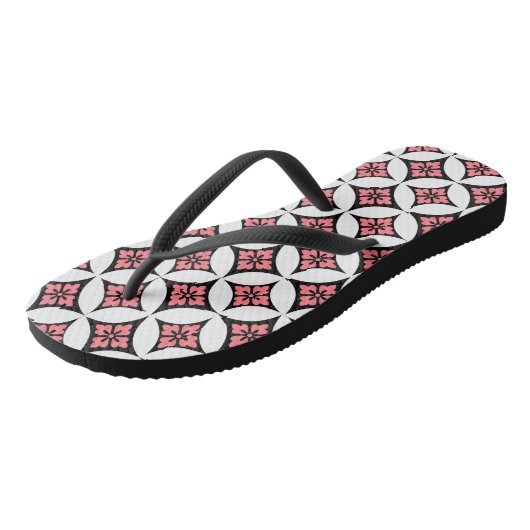 Shippo mit Blume Motif, Schwarz, Weiß und Rosa Badesandalen (Schrägansicht)