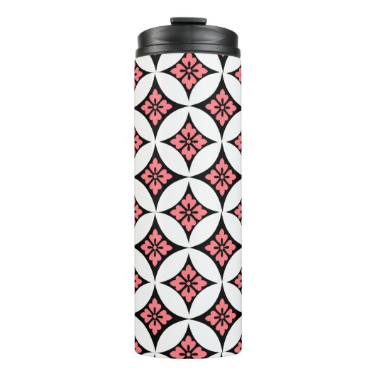 Shippo mit Blume Motif, Schwarz, Weiß und Rosa Thermosbecher (Vorderseite)