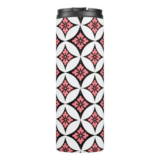 Shippo mit Blume Motif, Schwarz, Weiß und Rosa Thermosbecher (Rückseite)