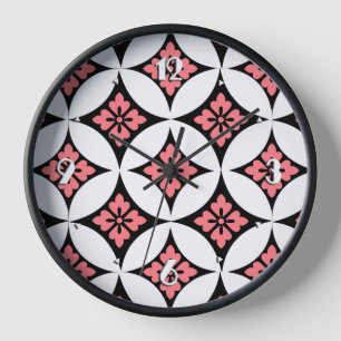 Shippo mit Blume Motif, Schwarz, Weiß und Rosa Uhr