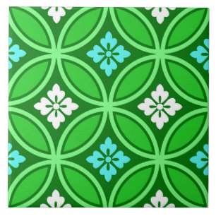 Shippo mit Blume Motif, Shades of Jade Green Fliese