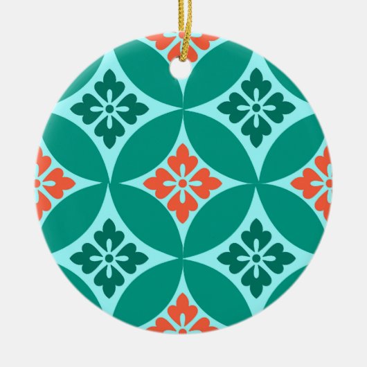 Shippo mit Blume Motif, Türkis und Korallenriff Keramik Ornament (Vorne)