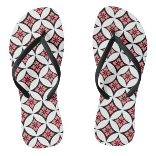 Shippo mit Blumenmotiv, Schwarz, Weiß und Pink Badesandalen
