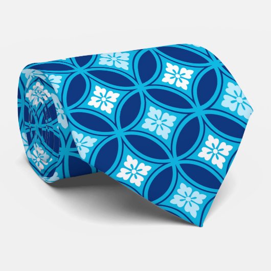 Shippo with Flower Motif, Deep Indigo Blue Krawatte (Gerollt)