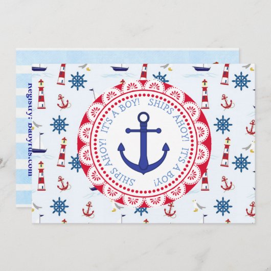 Ships Ahoy, sein a Boy, Baby Dusche Einladung (Vorne/Hinten)