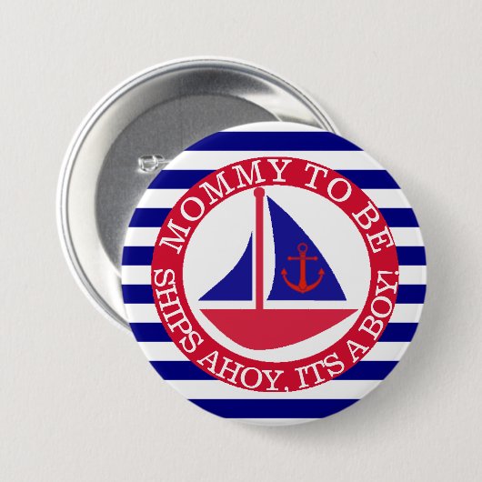 Ships Ahoy, seine Jungs-Baby-Duschtaste Button (Vorne & Hinten)