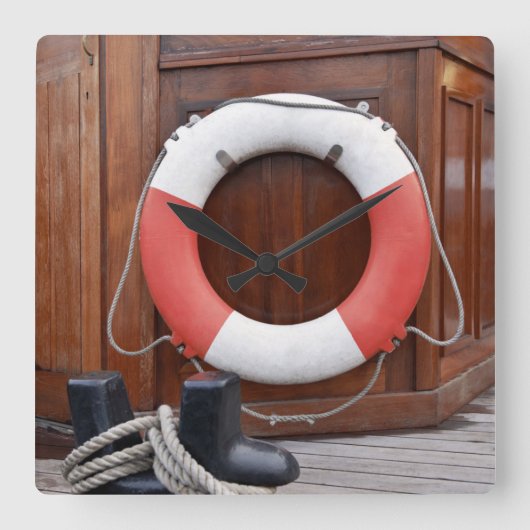 Ships Lifebelt Quadratische Wanduhr (Vorderseite)