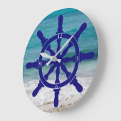 Ship's Wheel Ocean Background Large Clock Große Wanduhr (Winkel)