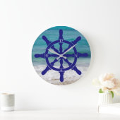 Ship's Wheel Ocean Background Large Clock Große Wanduhr (Zuhause)