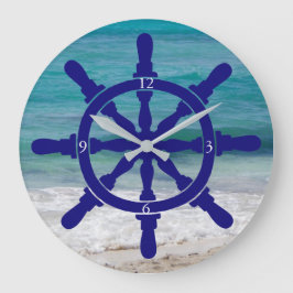 Ship's Wheel Ocean Background Large Clock Große Wanduhr