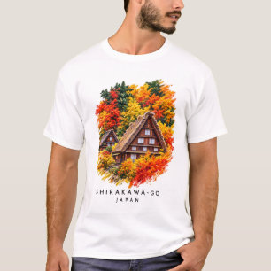 Shirakawa-go Japan Herbst-Aquarell-Landschaft T-Shirt