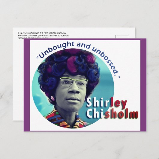 Shirley Chisholm "unbesetzt" Postkarte (Vorne/Hinten)