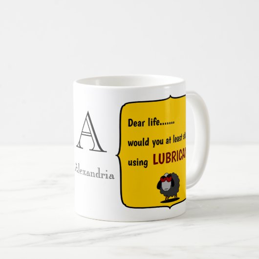 Shirley Funny Sheep Verwenden Sie LubricGelbe Mono Kaffeetasse (VorderseiteRechts)