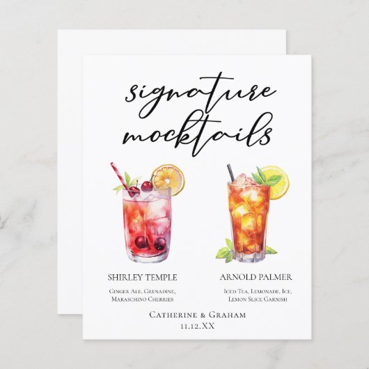 Shirley Temple Arnold Palmer Mocktails Menü (Vorne/Hinten)