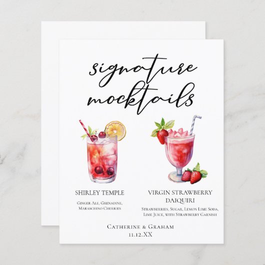 Shirley Temple Strawberry Daiquiri Mocktails Menü (Vorne/Hinten)