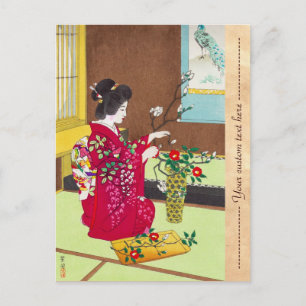 Shiro Kasamatsu Ikebana Japan Blumen Dame Szene Postkarte