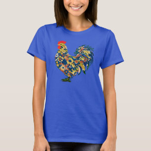 Shirt aus farbenfrohen Hühnern, Shirt aus blumenge