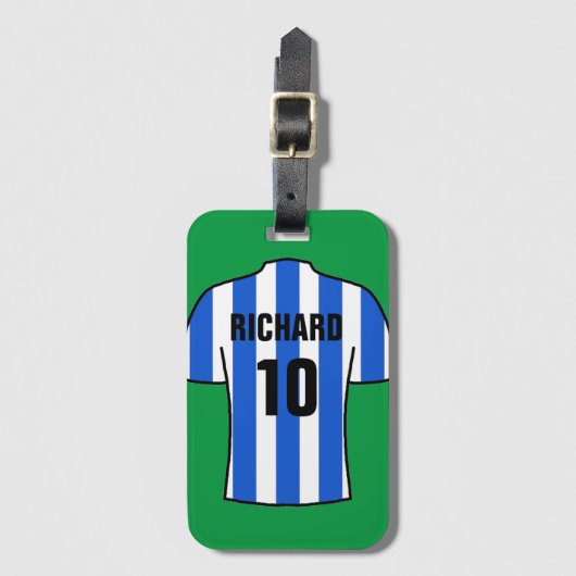 Shirt in Blau und Weiß Streifen Gepäckanhänger (Vorderseite Vertikal)