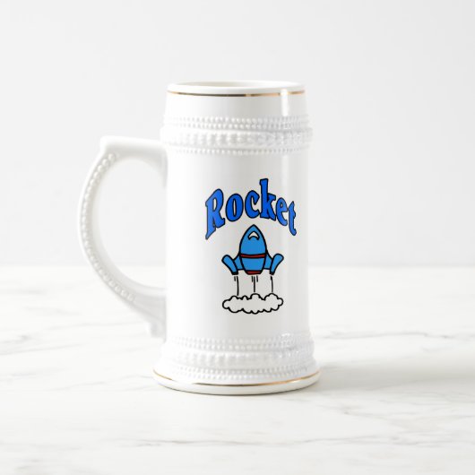 Shirt mit dem Blue Rocket Logo Bierglas (Links)