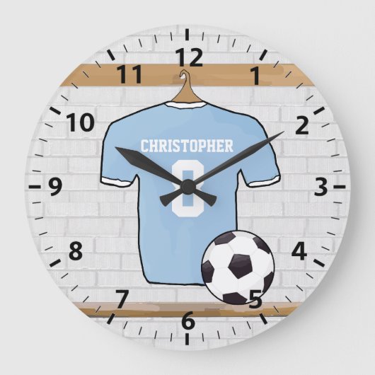 Shirt Sky Blau und Weiß Große Wanduhr (Vorderseite)
