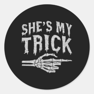 Shit My Trick Skeleton Matching Couple Halloween C Runder Aufkleber