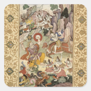 Shiva, das den Dämon Andhaka, c.1585-90 tötet Quadratischer Aufkleber