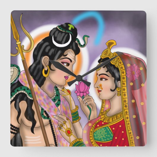 Shiva Parvati Wall Clock Quadratische Wanduhr (Vorderseite)