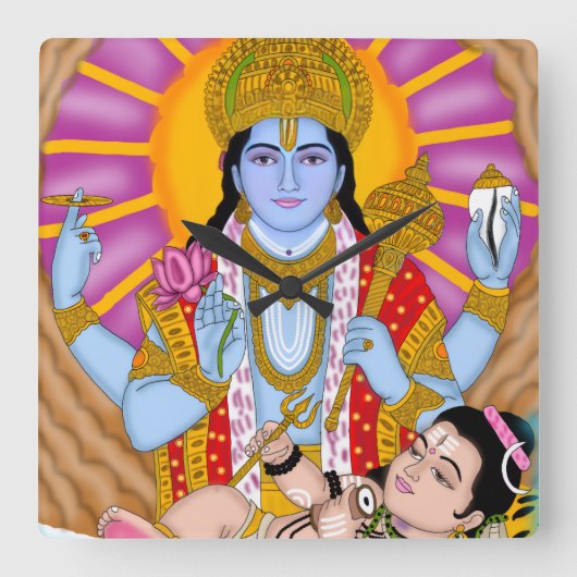 Shiva & Vishnu Clock – Divine Wall Decor & Home De Quadratische Wanduhr (Vorderseite)