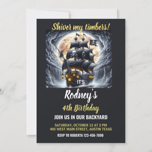Shiver My Timbers Pirate Theme Birthday Invitation Einladung (Vorderseite)