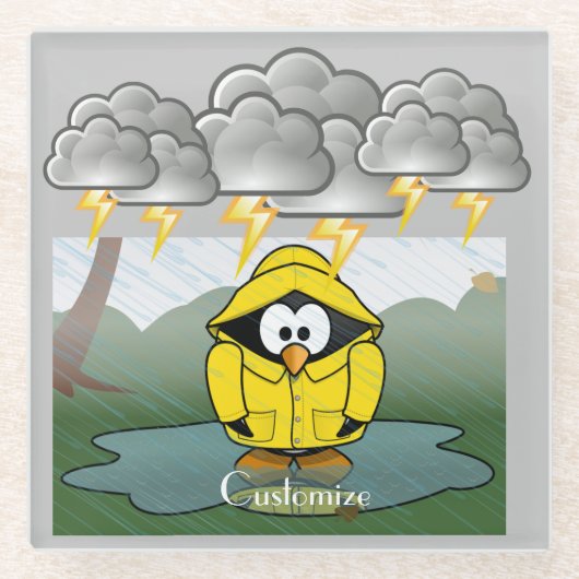 Shivering Rainy Day Pinguin Thunder_Cove Glasuntersetzer (Vorderseite)
