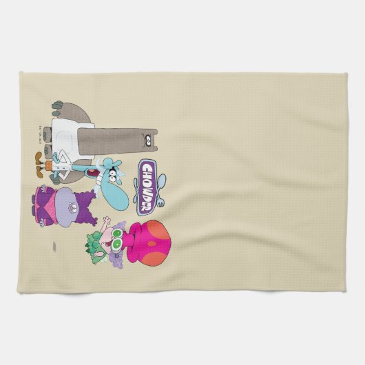 Shnitzel, Mung, Chowder und Truffles Geschirrtuch (Horizontal)