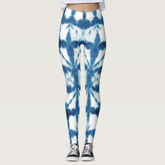 Shobori Blue Gefärbte Krawatte Print Pattern Leggings (Vorderseite)