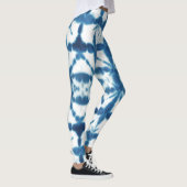 Shobori Blue Gefärbte Krawatte Print Pattern Leggings (Rechts)