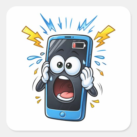 Shocked Cartoon Phone Low Battery Sticker (Vorderseite)