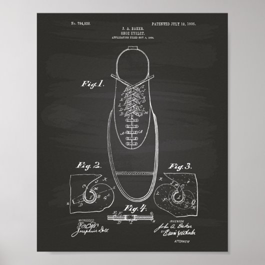 Shoe Eyelet 1905 Patent Art Chalkboard Poster (Vorne)