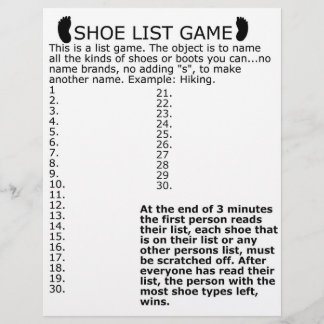 SHOE-LISTE-SPIEL BRIEFBOGEN