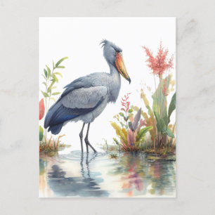 Shoebill Stork Wasserfarbe Malerei Postkarte